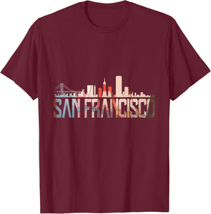 San Francisco Golden Gate Brigde California Skyline T-Shirt - T-Shirt | Maroon