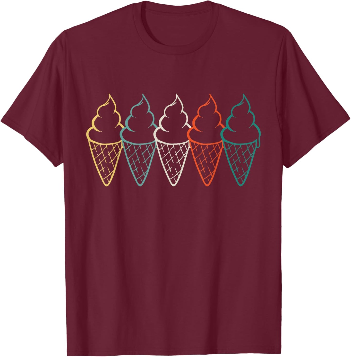 Ice Cream Cones Retro T-Shirt - T-Shirt | Maroon