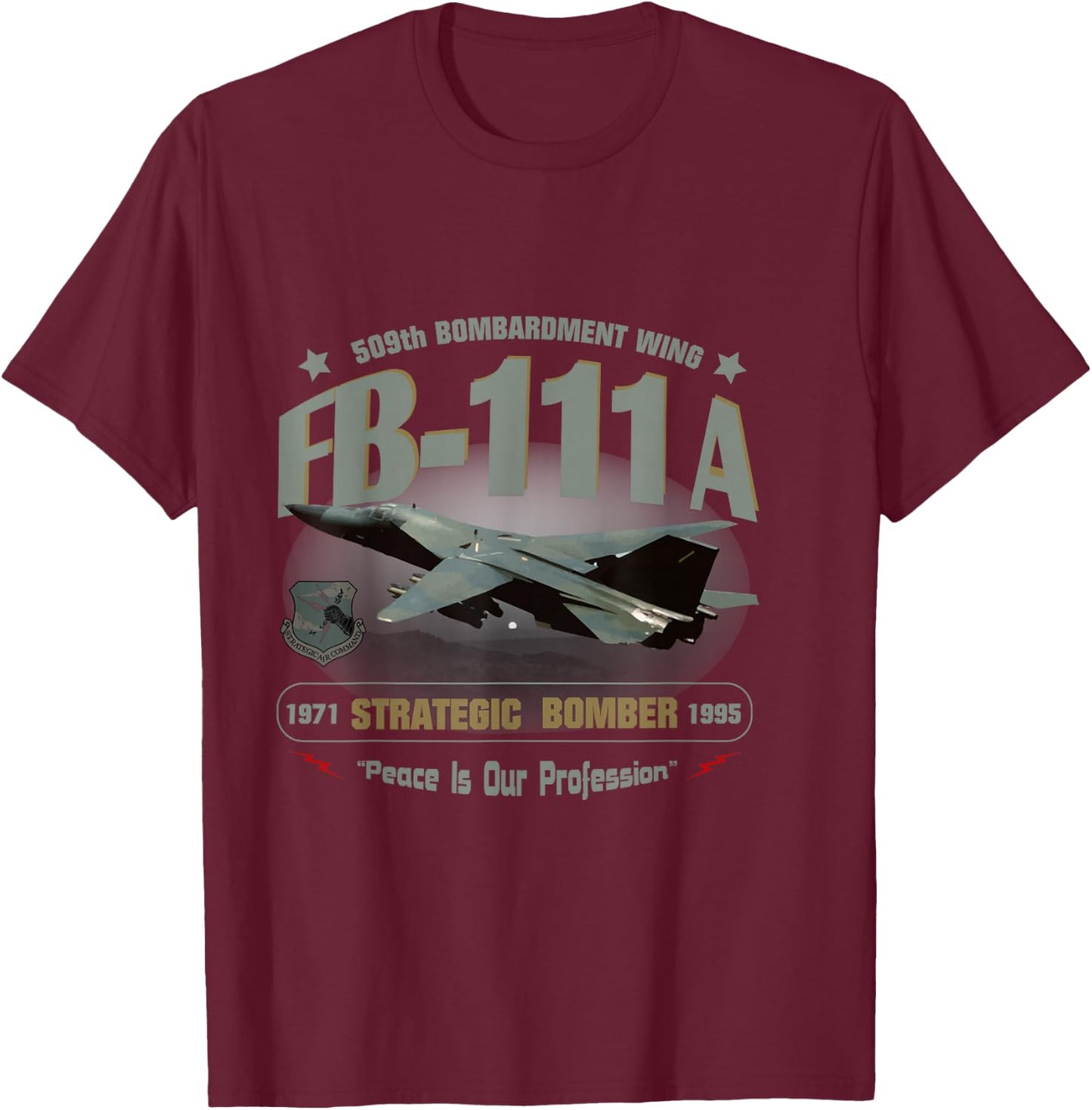 TSH Designs -Adults Black FB-111A 509th Bombardment Wing--Pease AFB T-Shirt - T-Shirt | Maroon