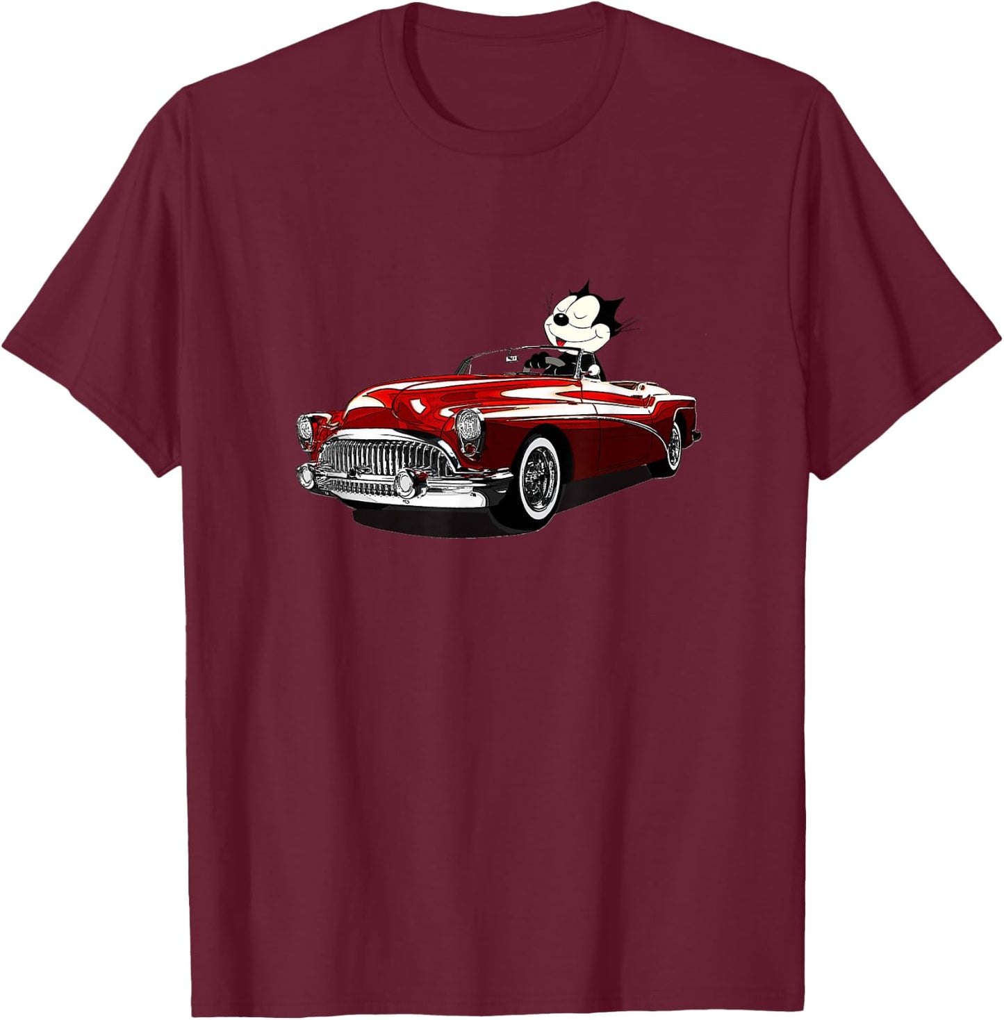 Felix Old-Skool Cat Drives Retro Red Lowrider Convertible T-Shirt - T-Shirt | Maroon