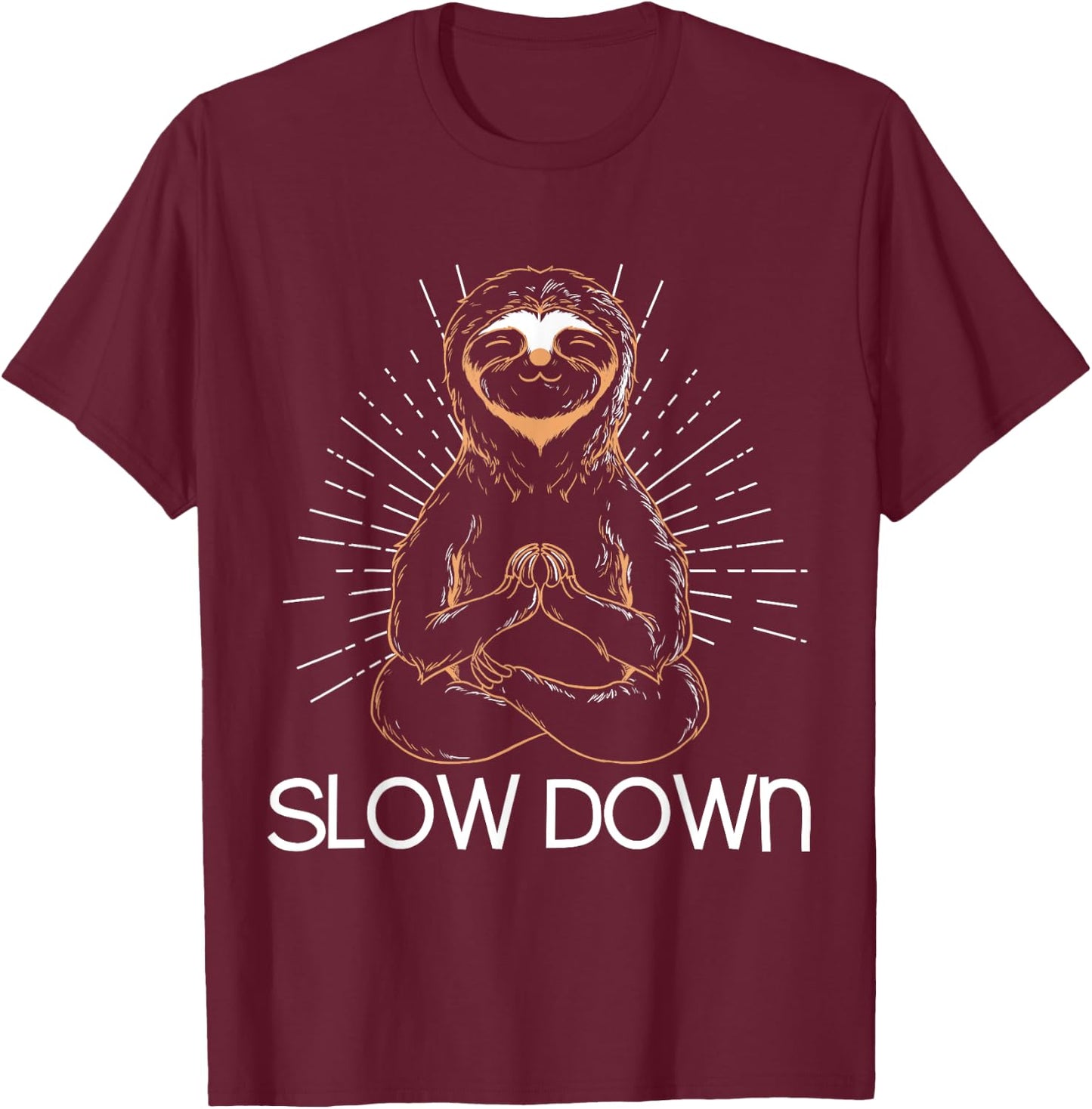 Meditating Sloth Slow Down Funny Yoga T-Shirt - T-Shirt | Maroon