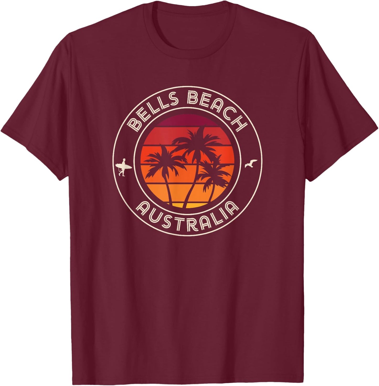 Australian Sunset Surfer and Seagull Bell's Beach T-Shirt - T-Shirt | Maroon
