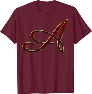 Monogram Initial Letter A Gold Red T-Shirt - T-Shirt | Maroon
