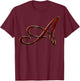 Monogram Initial Letter A Gold Red T-Shirt - T-Shirt | Maroon