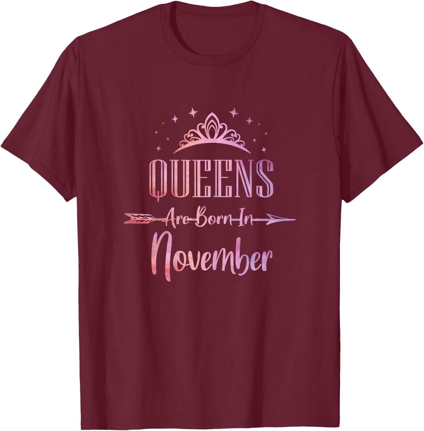 Women Queens Are Born In November Cute Girls Birthday Party T-Shirt - T-Shirt | Maroon