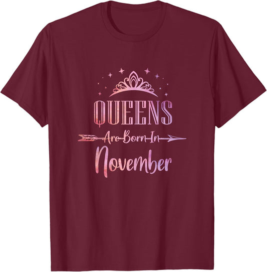 Women Queens Are Born In November Cute Girls Birthday Party T-Shirt - T-Shirt | Maroon