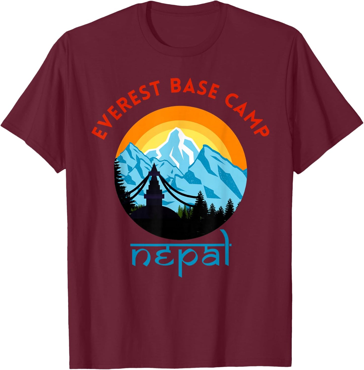 Mount Everest Base Camp Nepal Mountain Hiker Nepali Script T-Shirt - T-Shirt | Maroon