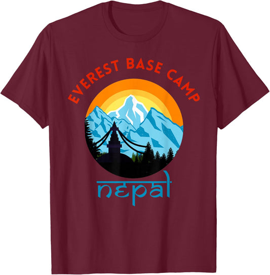 Mount Everest Base Camp Nepal Mountain Hiker Nepali Script T-Shirt - T-Shirt | Maroon