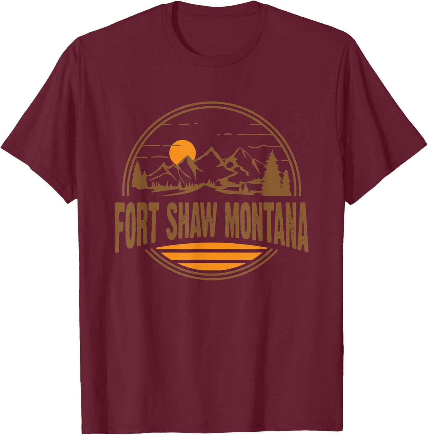 Vintage Fort Shaw, Montana Mountain Hiking Souvenir Print T-Shirt - T-Shirt | Maroon