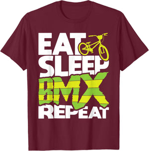 Eat Sleep BMX Repeat - Funny BMX Rider Bicycle Motocross T-Shirt - T-Shirt | Maroon