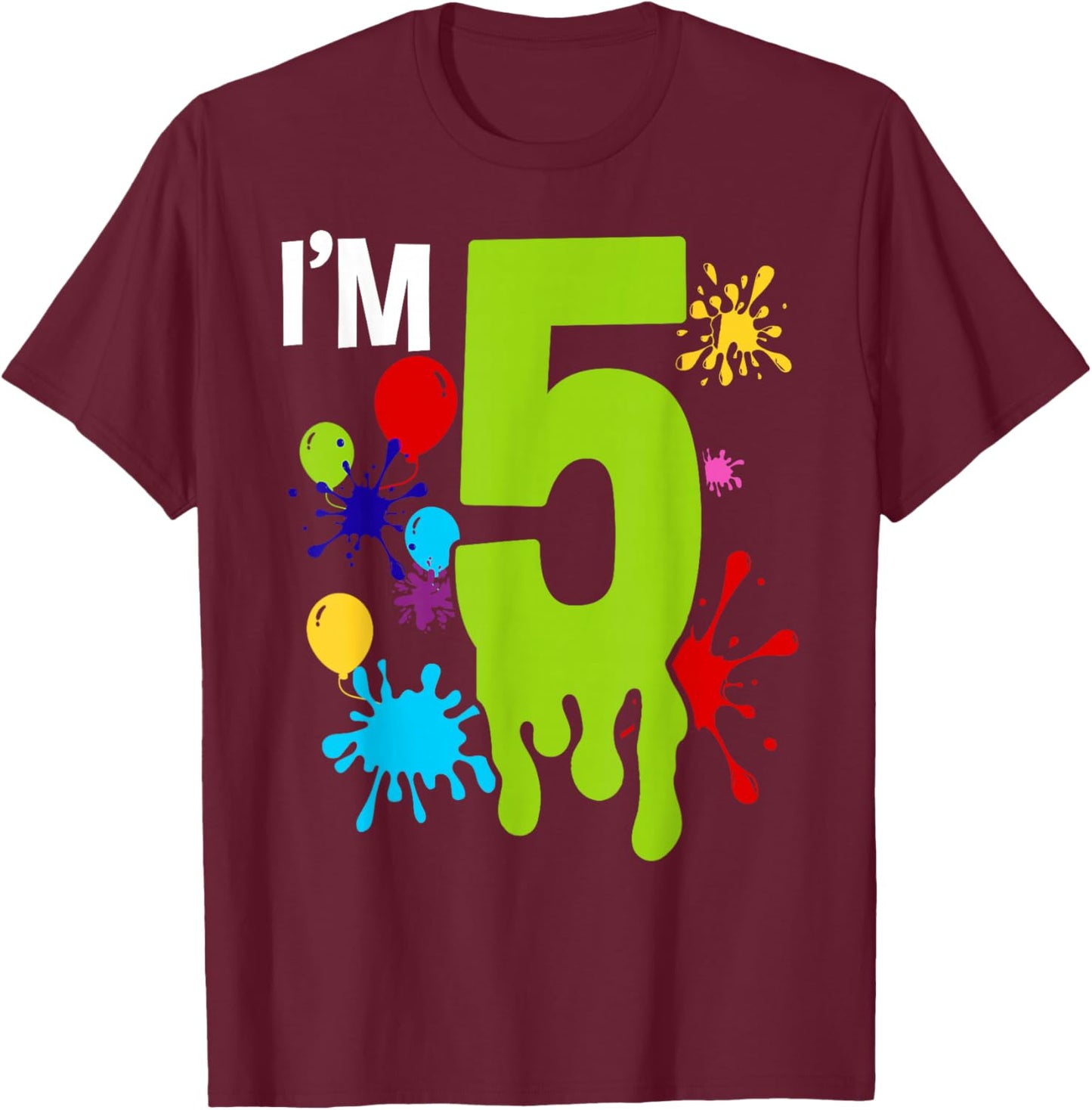 Slime 5th Birthday Party 5 Year Old Bday Party Kid T-Shirt - T-Shirt | Maroon