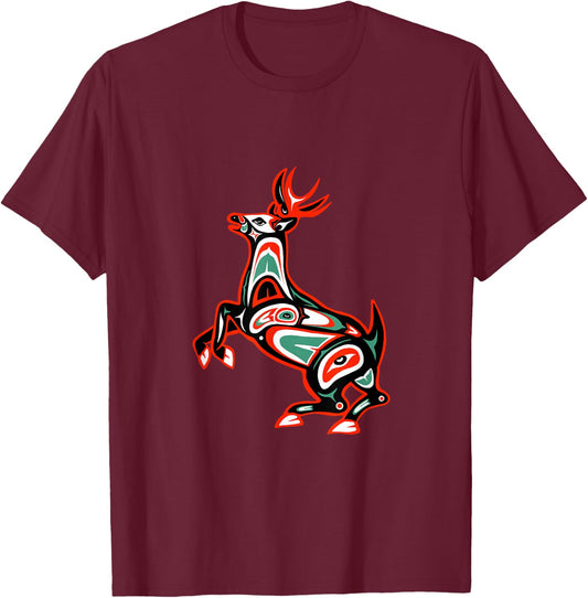 Haida art, Native American Style, Deer Totem T-Shirt - T-Shirt | Maroon