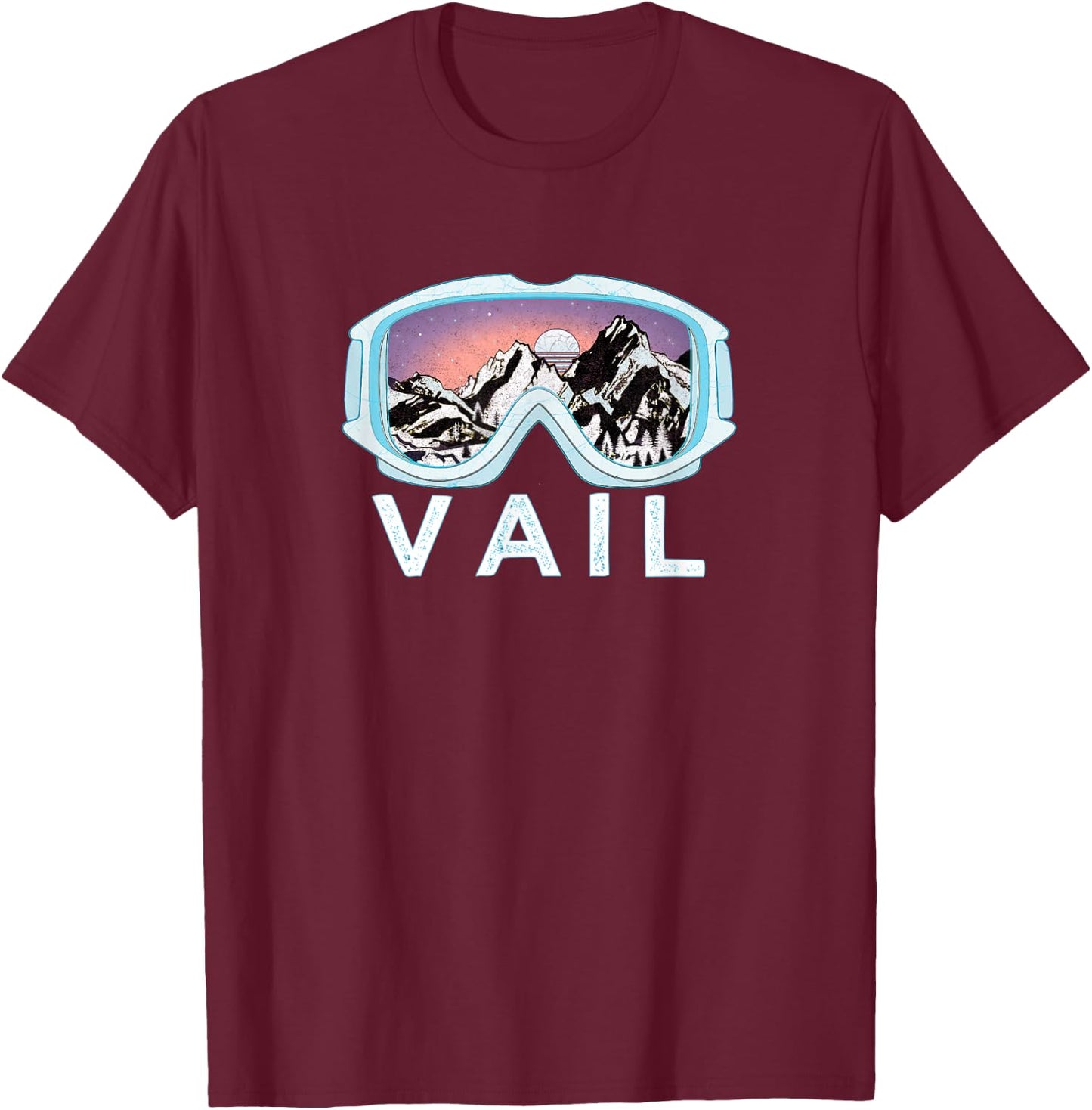 Vail Ski Snowboard Design/Vail, CO Goggles Skiing Snow Gift T-Shirt - T-Shirt | Maroon