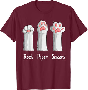 Funny Cat Rock Paper Scissors Hand Game Cute Paw Kitten Kids T-Shirt - T-Shirt | Maroon