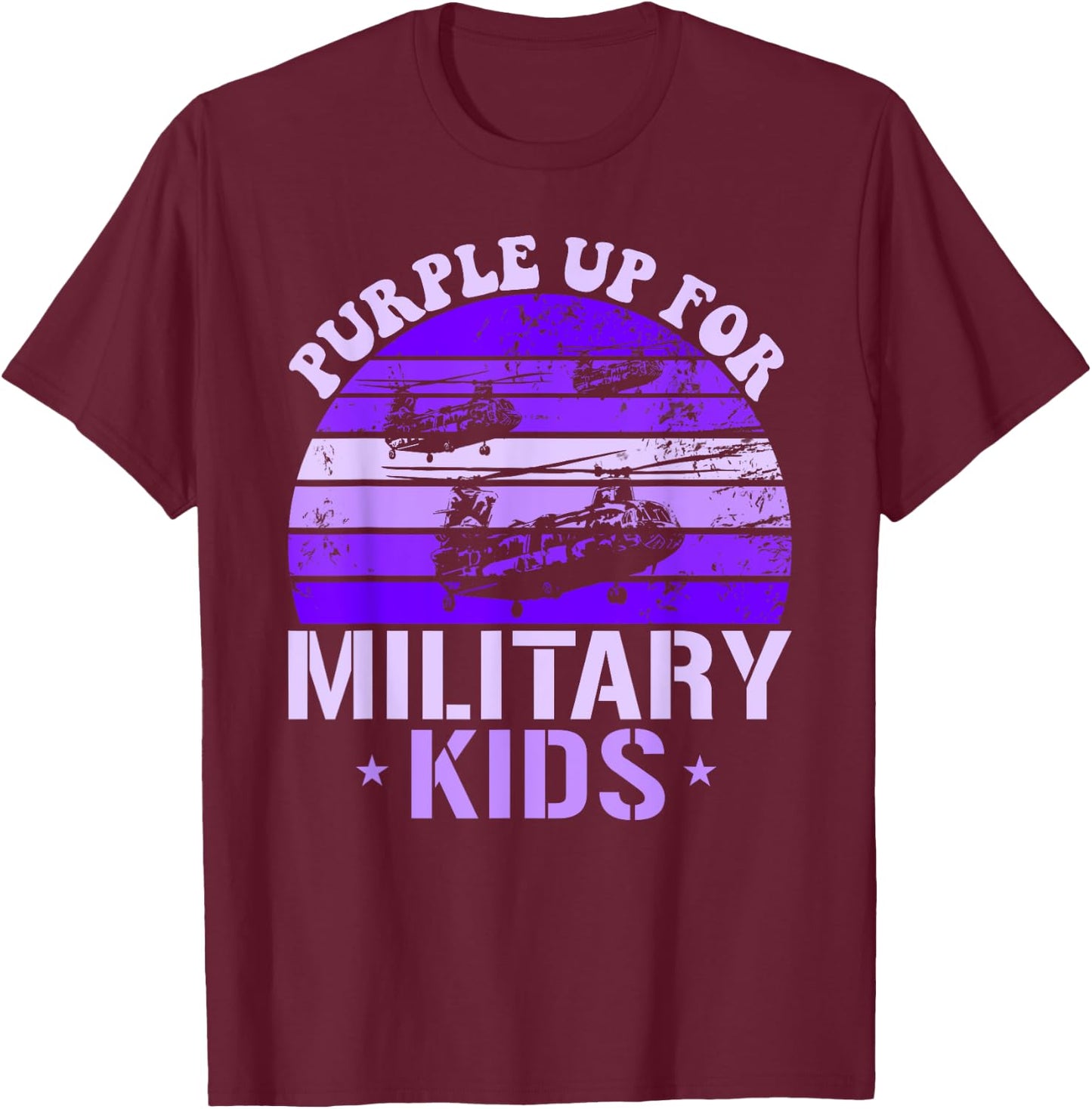 Purple Up For Military Kids CH46 Chinook Kids Purple Up T-Shirt - T-Shirt | Maroon