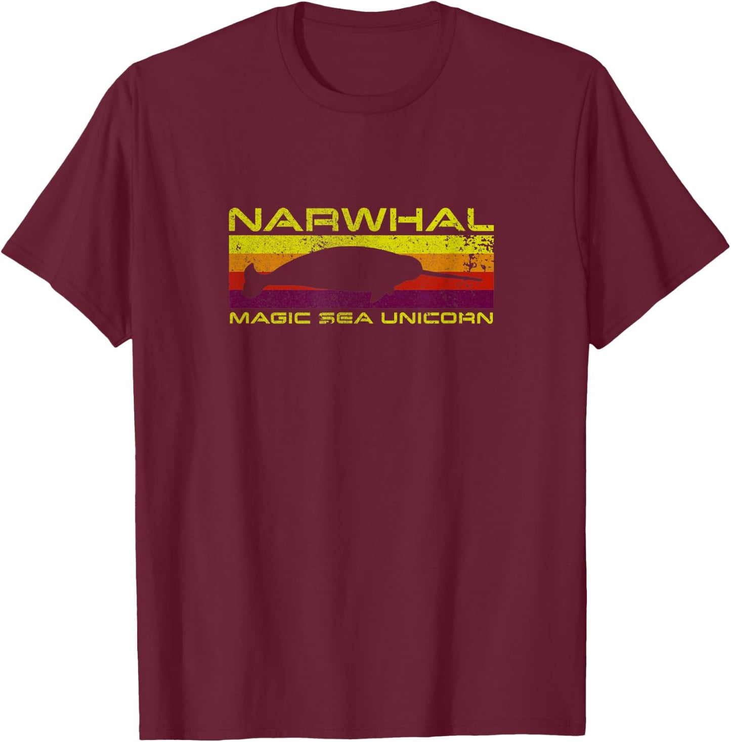 Retro 1980s Narwhal Magic Sea Unicorn T-Shirt - T-Shirt | Maroon