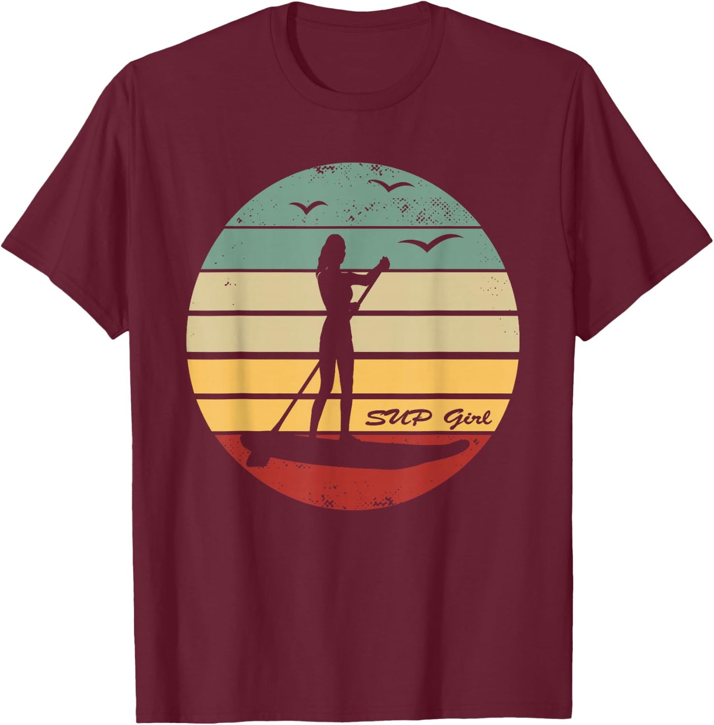 SUP Girl - Retro Stand Up Paddle Board - Water Sports Women T-Shirt - T-Shirt | Maroon