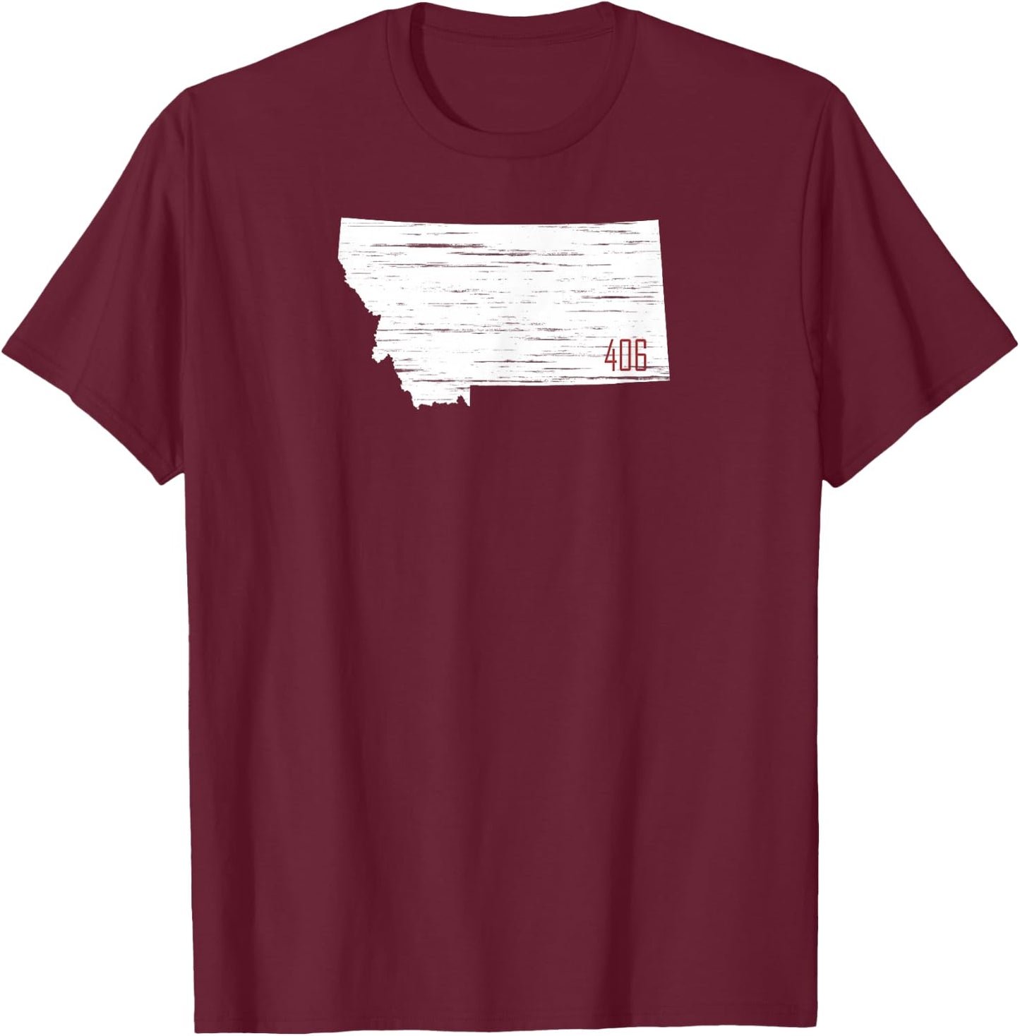 White State of Montana Distressed with 406 MT Area Code T-Shirt - T-Shirt | Maroon