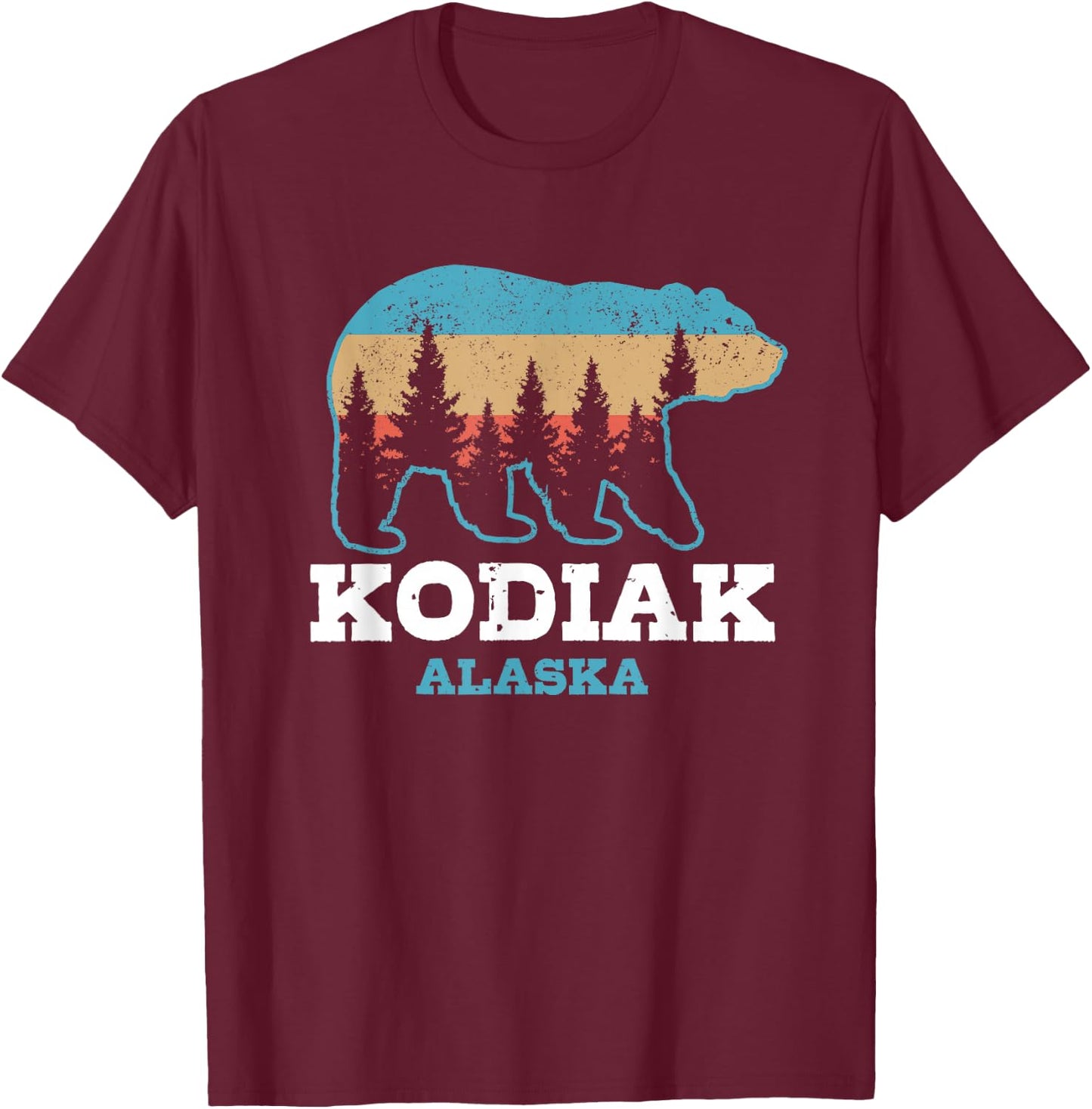 Kodiak Alaska Vintage Grizzly Bear Nature Souvenir Gift T-Shirt - T-Shirt | Maroon