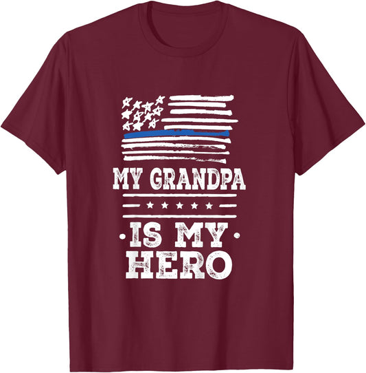 Kids My Grandpa is my Hero Police Officer Grandson T-Shirt - T-Shirt | Maroon