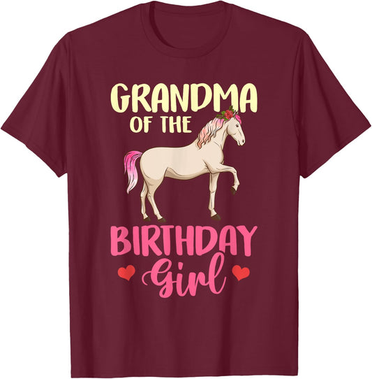 Grandma of the Birthday Girl Horse Equestrian Party Family T-Shirt - T-Shirt | Maroon