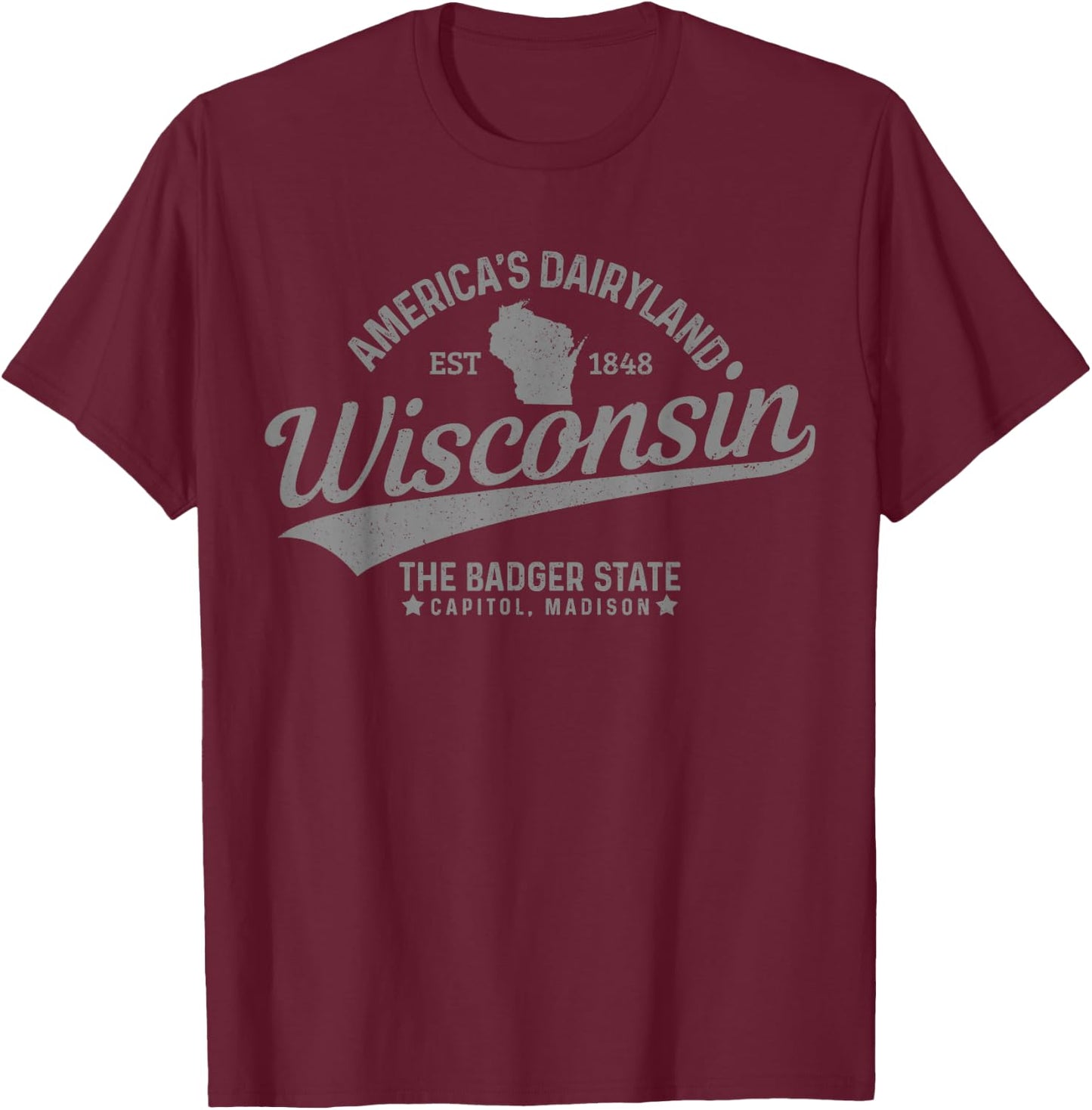 Wisconsin The Badger State USA America Souvenir T-Shirt - T-Shirt | Maroon