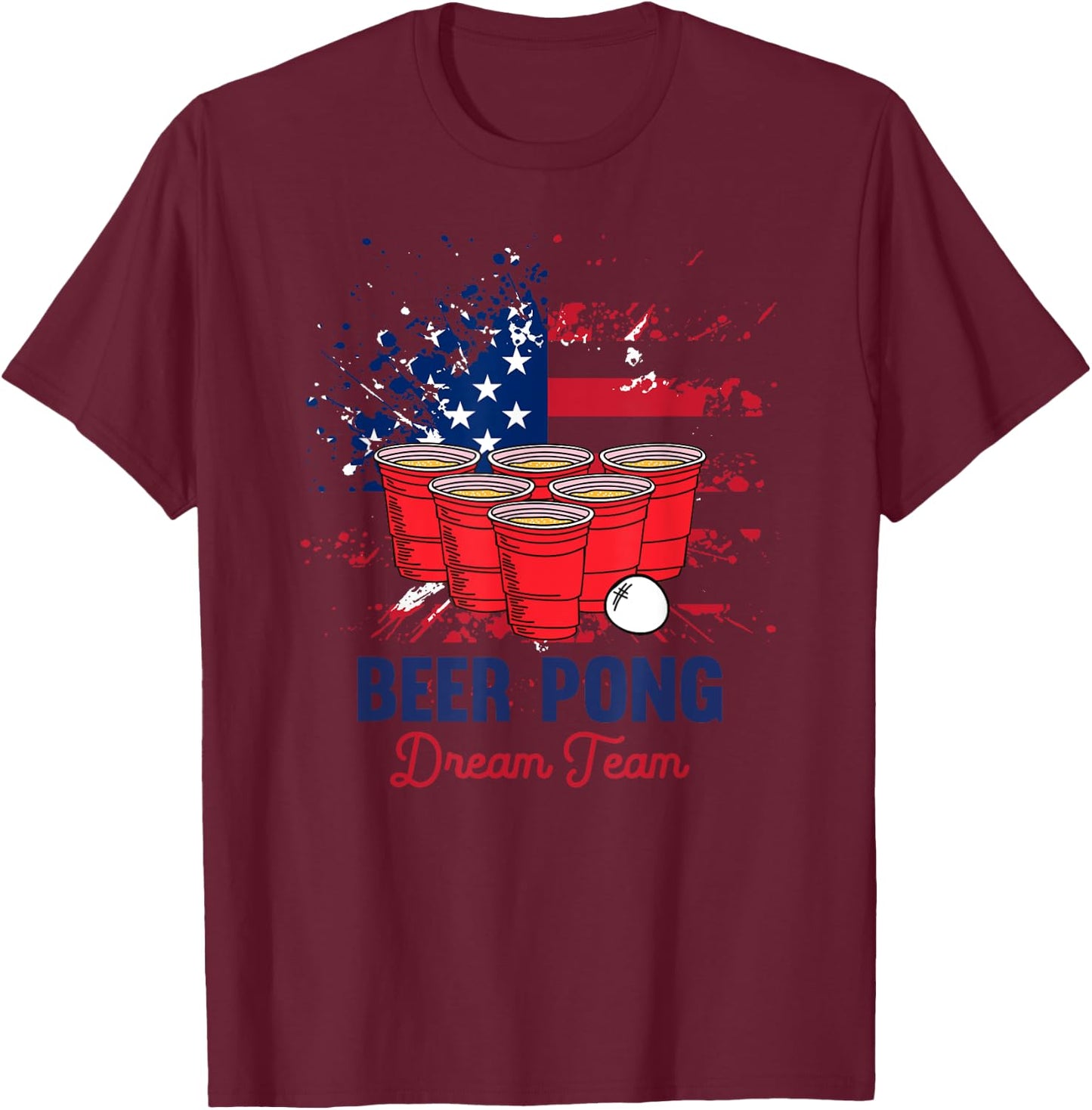 Beer Pong USA Flag Team | Patriotic Drinking Game Gift T-Shirt - T-Shirt | Maroon