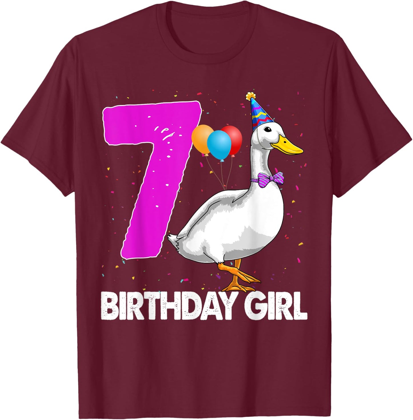 Funny Birthday Girl 7 Duck Shirt Women Duck Lovers T-Shirt - T-Shirt | Maroon