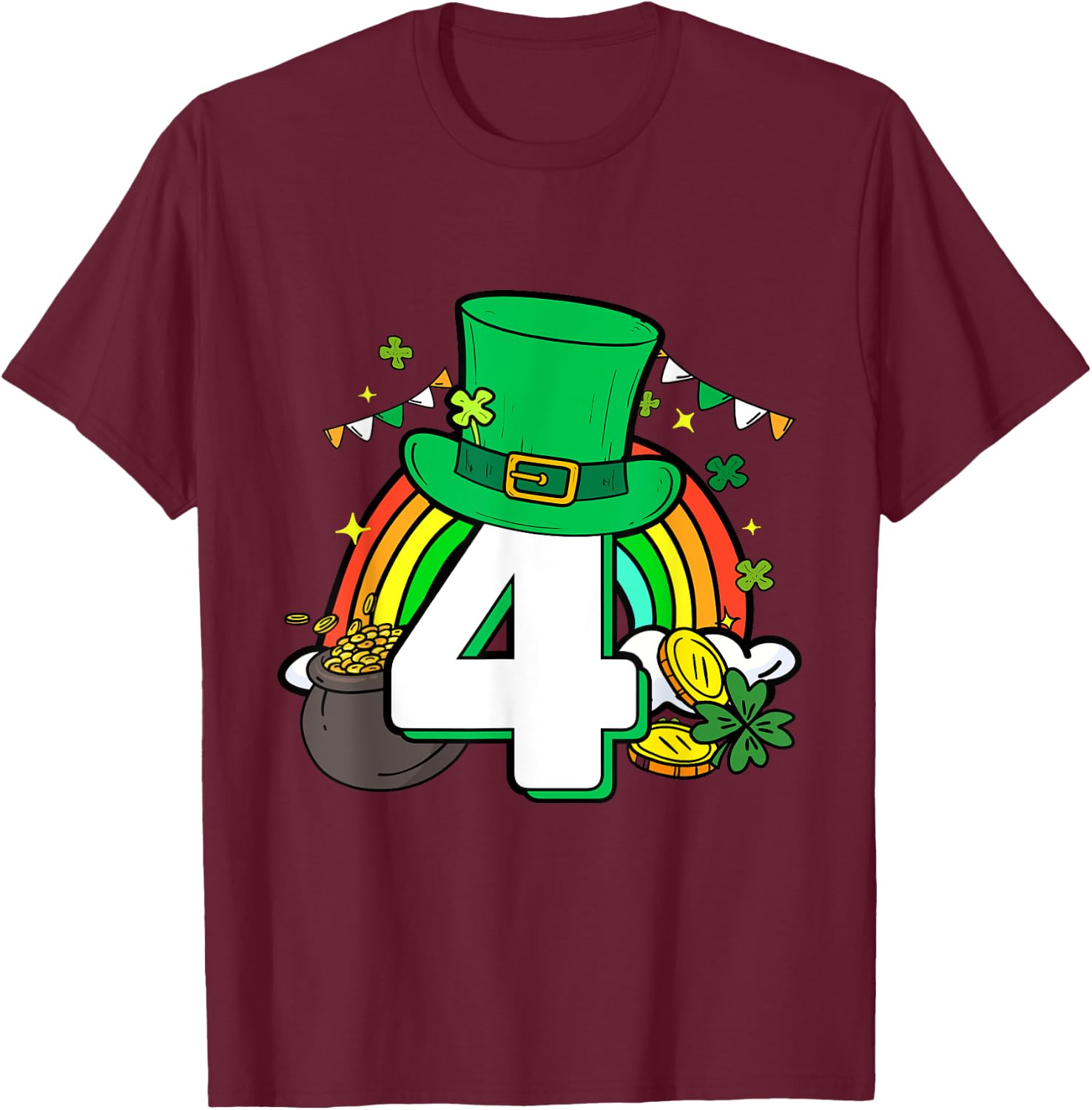 4th Birthday St Patrick's Day 4 Years Old Boys Girls Kid T-Shirt - T-Shirt | Maroon