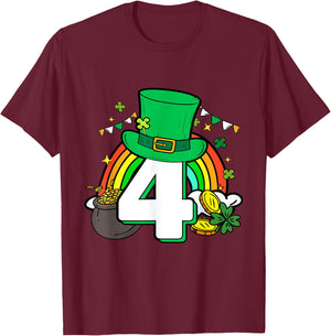4th Birthday St Patrick's Day 4 Years Old Boys Girls Kid T-Shirt - T-Shirt | Maroon