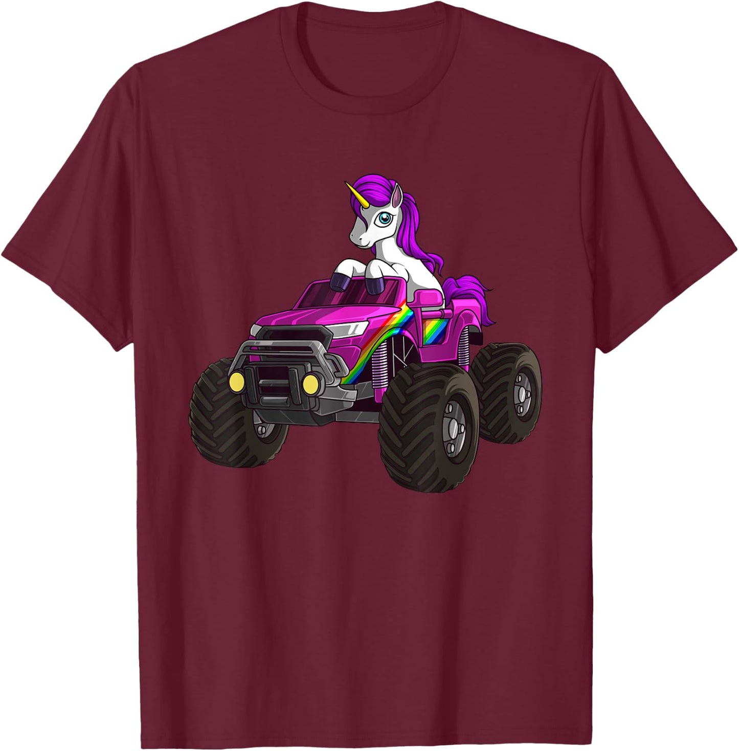 Funny Unicorn Monster Truck Gift Girls Cool Pink Party T-Shirt - T-Shirt | Maroon