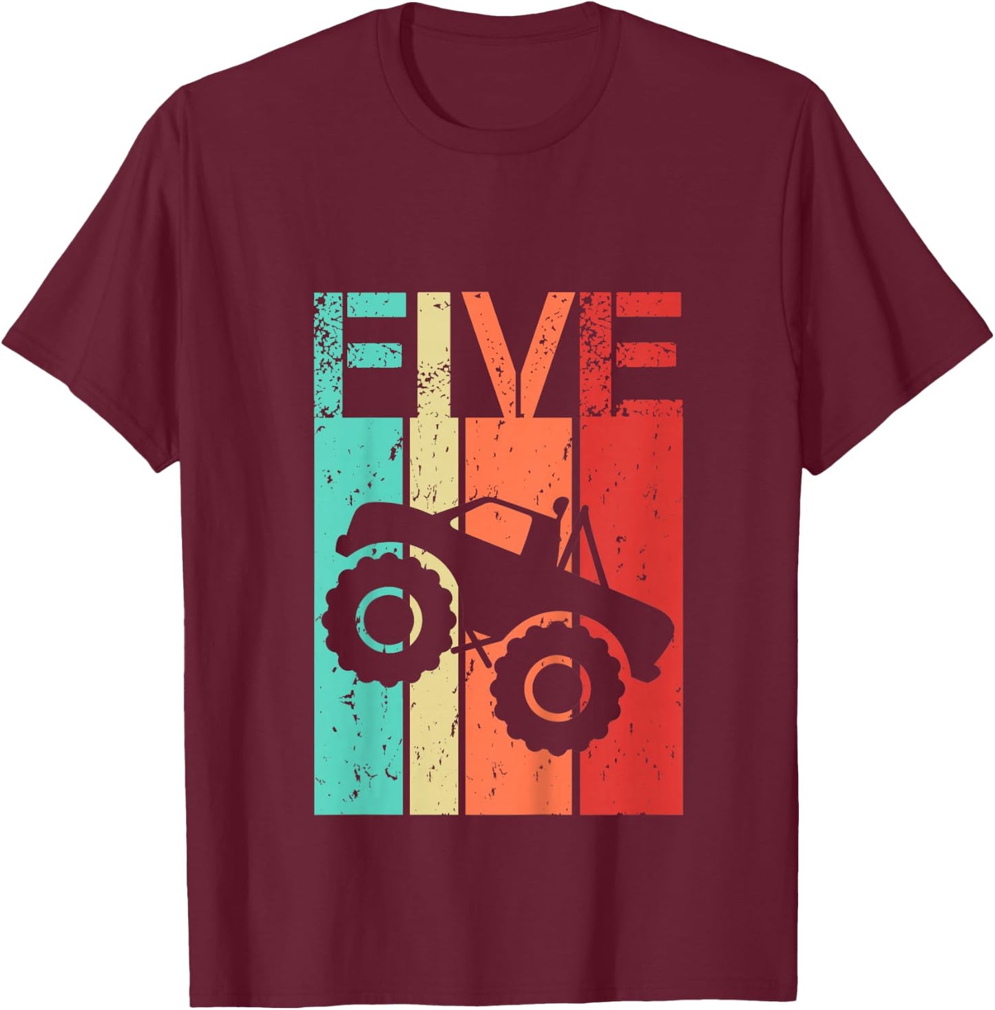 5 Year Old Monster Truck Birthday 5th Birthday Boy Girl T-Shirt - T-Shirt | Maroon