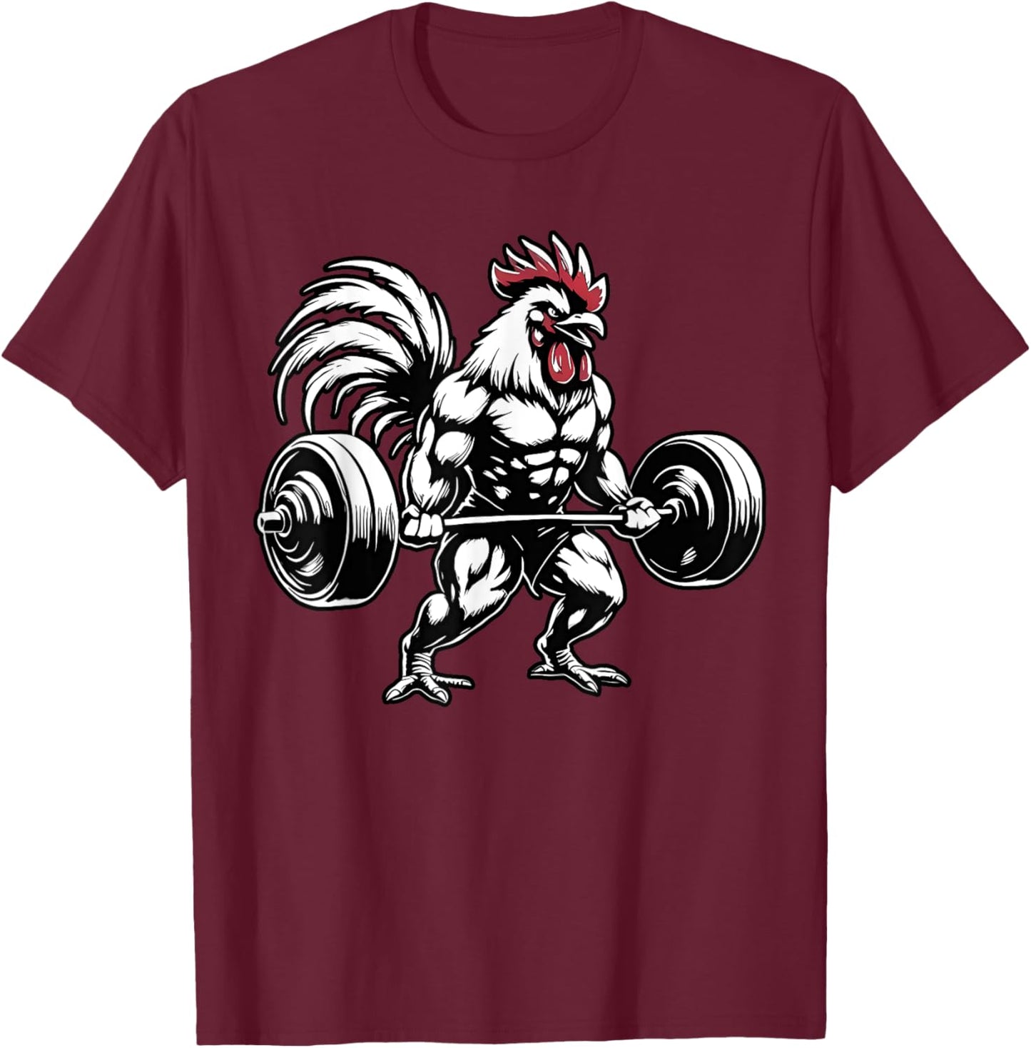 Vintage Rooster Weightlifting Bodybuilder Muscle Fitness T-Shirt - T-Shirt | Maroon