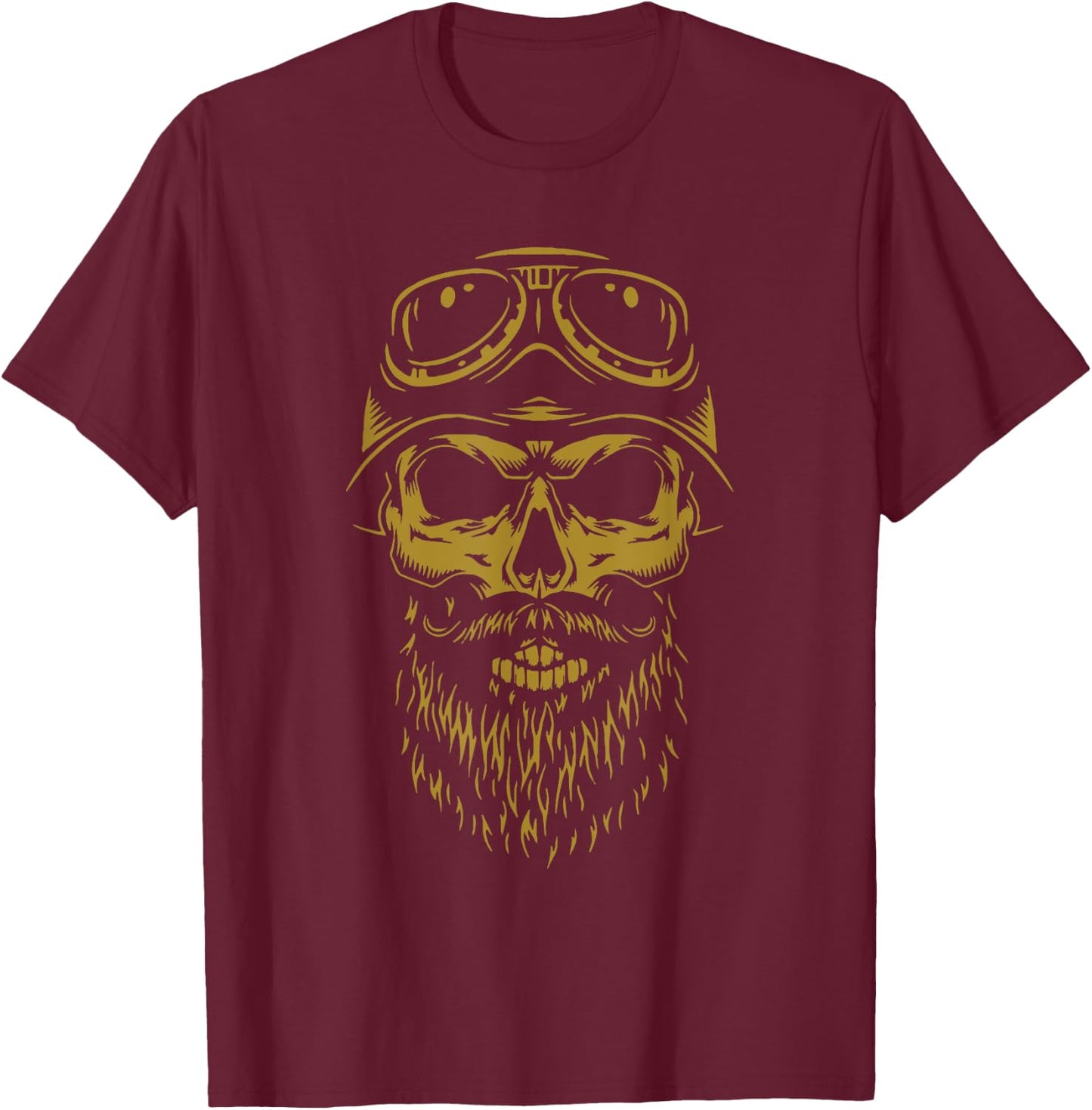 Biker Skull with Beard Motorcycle Design T-Shirt - T-Shirt | Maroon