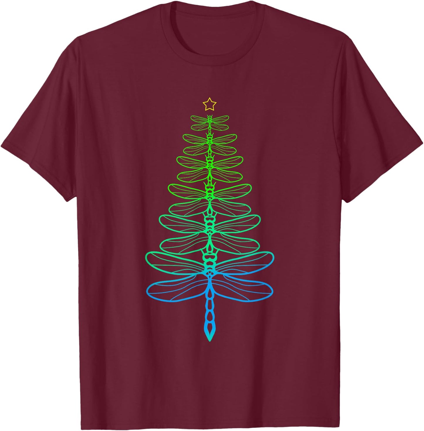 Dragonfly Christmas Tree T-Shirt - T-Shirt | Maroon