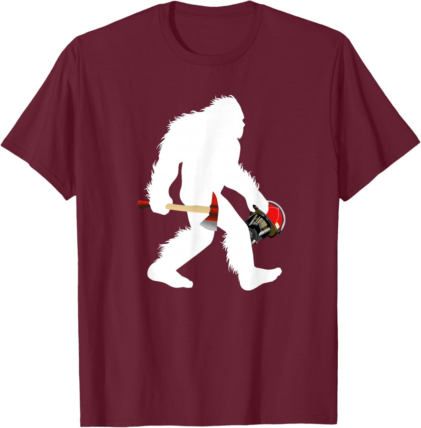Bigfoot Wildland Firefighter Woodland Sasquatch Fireman T-Shirt - T-Shirt | Maroon