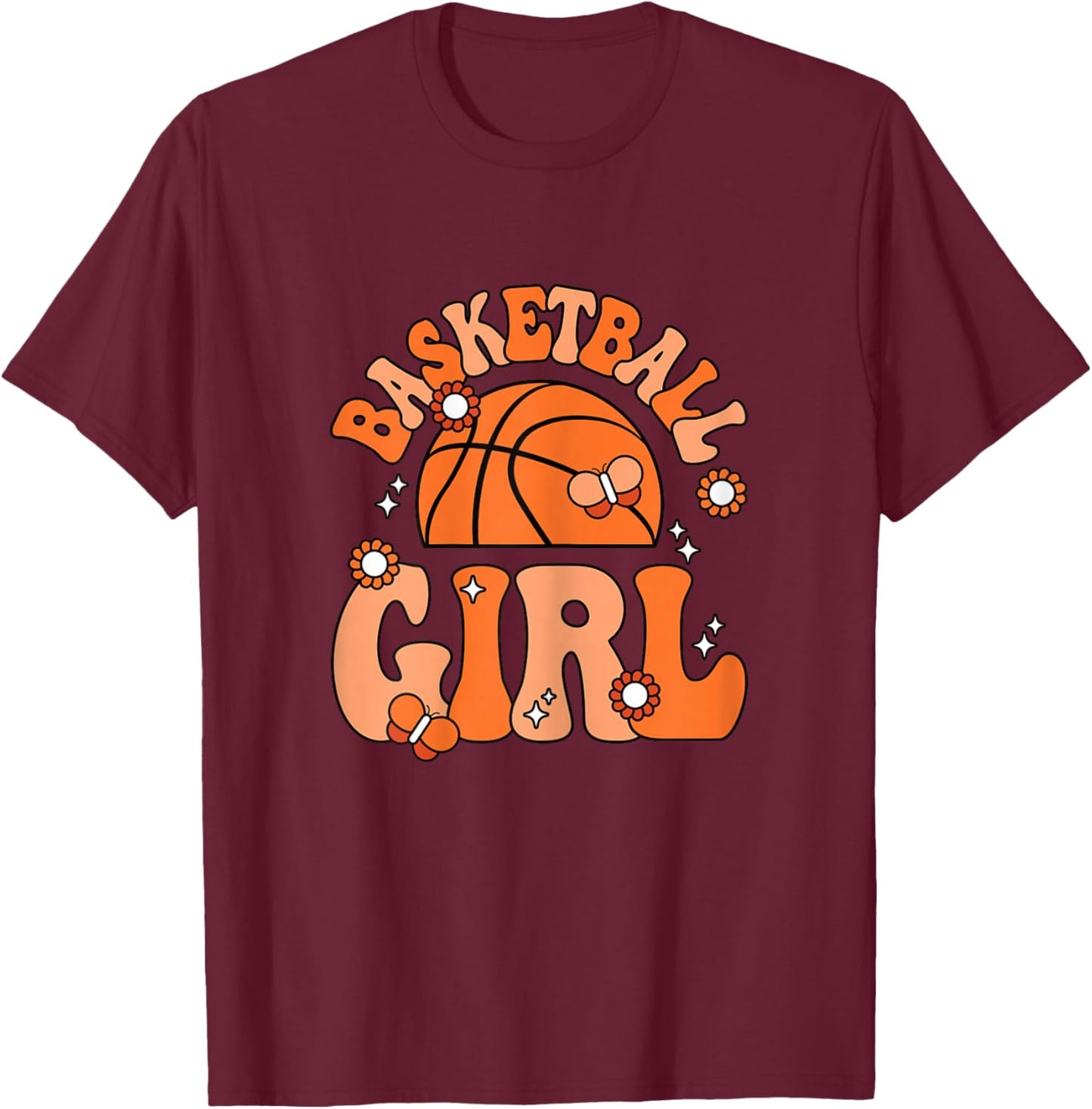 Basketball Girl Cute Groovy Basketball Lover Women Girls T-Shirt - T-Shirt | Maroon