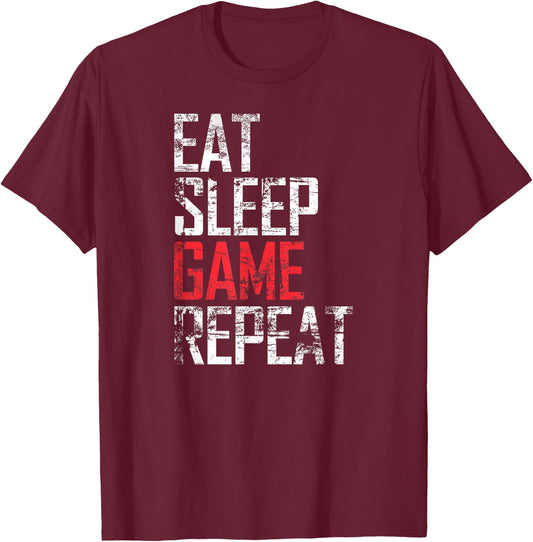 Eat Sleep Game Repeat Video Game Gift T-Shirt - T-Shirt | Maroon