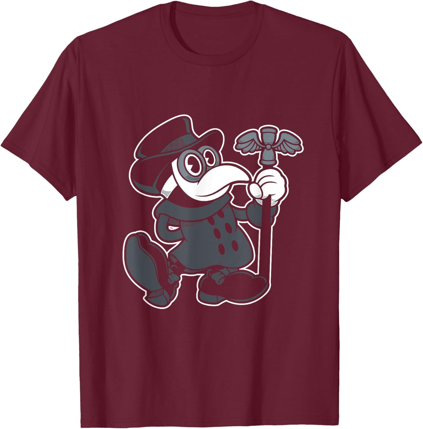 Vintage Cartoon Plague Doctor - Creepy Cute - Spooky Goth T-Shirt - T-Shirt | Maroon