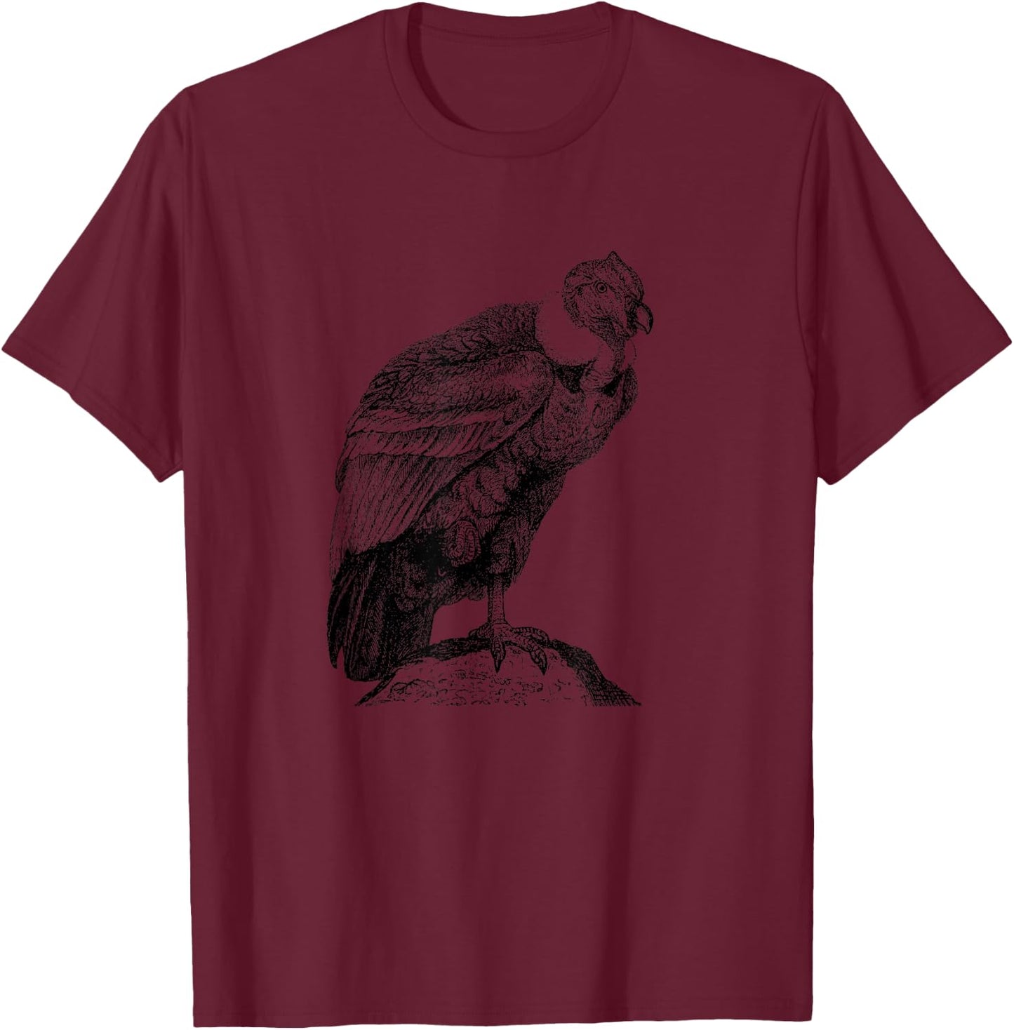 The New Antique California Condor Bird Print , -Adult, Grey, Small, Short Sleeve, Classic Fit T-Shirt - T-Shirt | Maroon