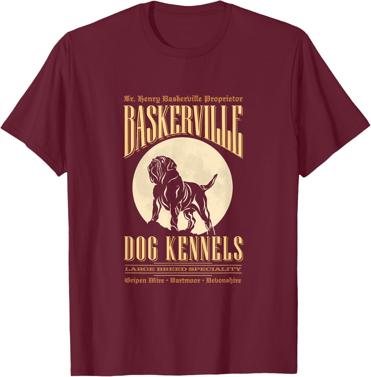 Baskerville Kennels - Sherlock Holmes Design T-Shirt - T-Shirt | Maroon