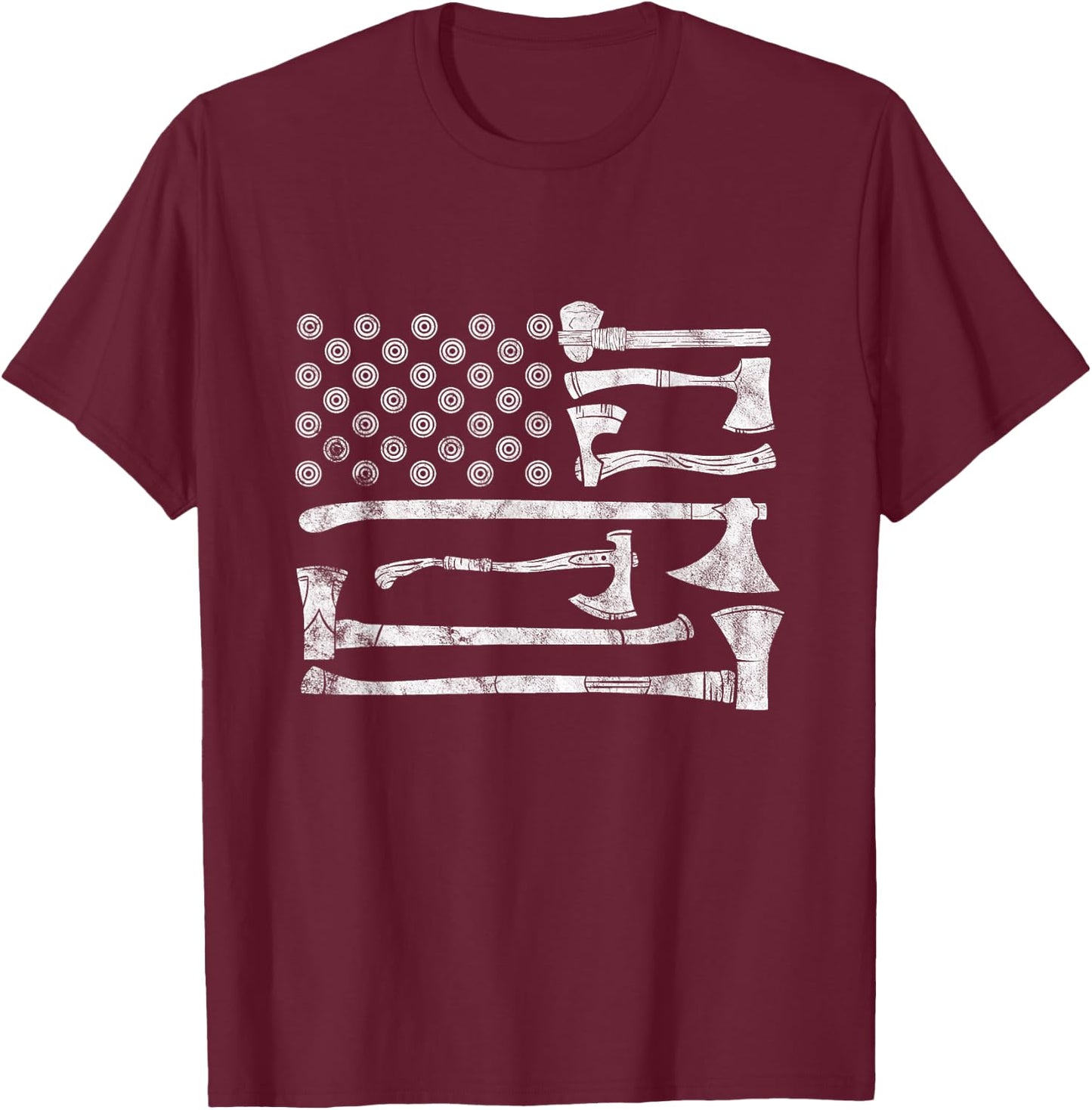 American Flag Style Axe Throwing Design for Hatchet Lovers Women Men T-Shirt - T-Shirt | Maroon