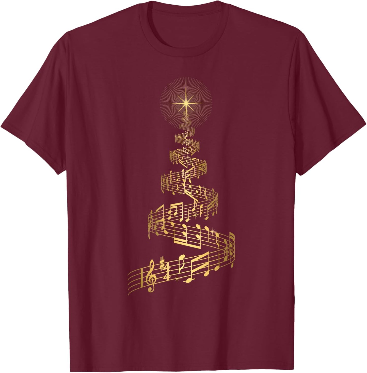 Christmas Tree Music Notes T Shirt Musical Xmas Tree Gift T-Shirt - T-Shirt | Maroon