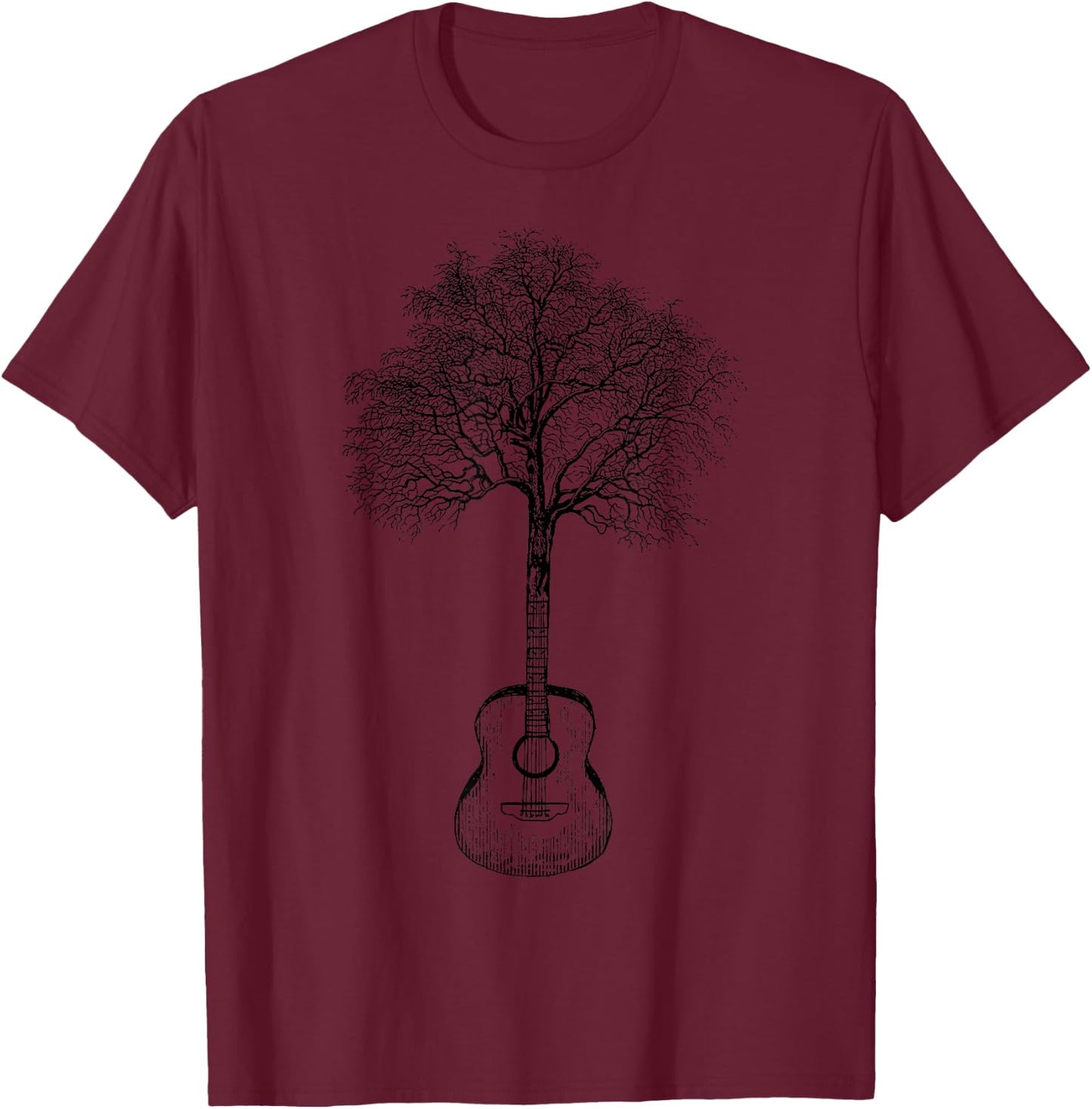 Tree Acoustic Guitar Minimalist Music is Life Vintage T-Shirt - T-Shirt | Maroon