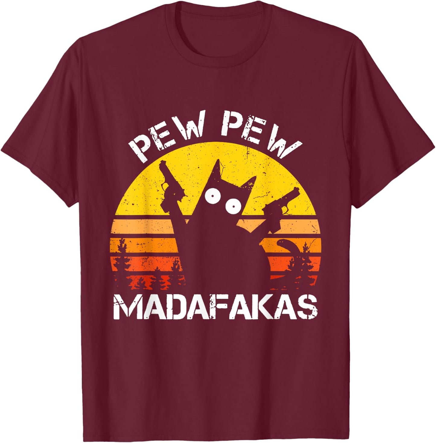 CAT - Pew Pew Madafakas Crazy Summer Cat with Gun Women T-Shirt - T-Shirt | Maroon