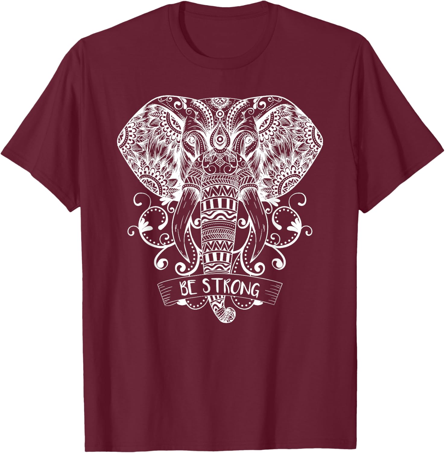 Elephant face his greatest energy mandala T-Shirt - T-Shirt | Maroon