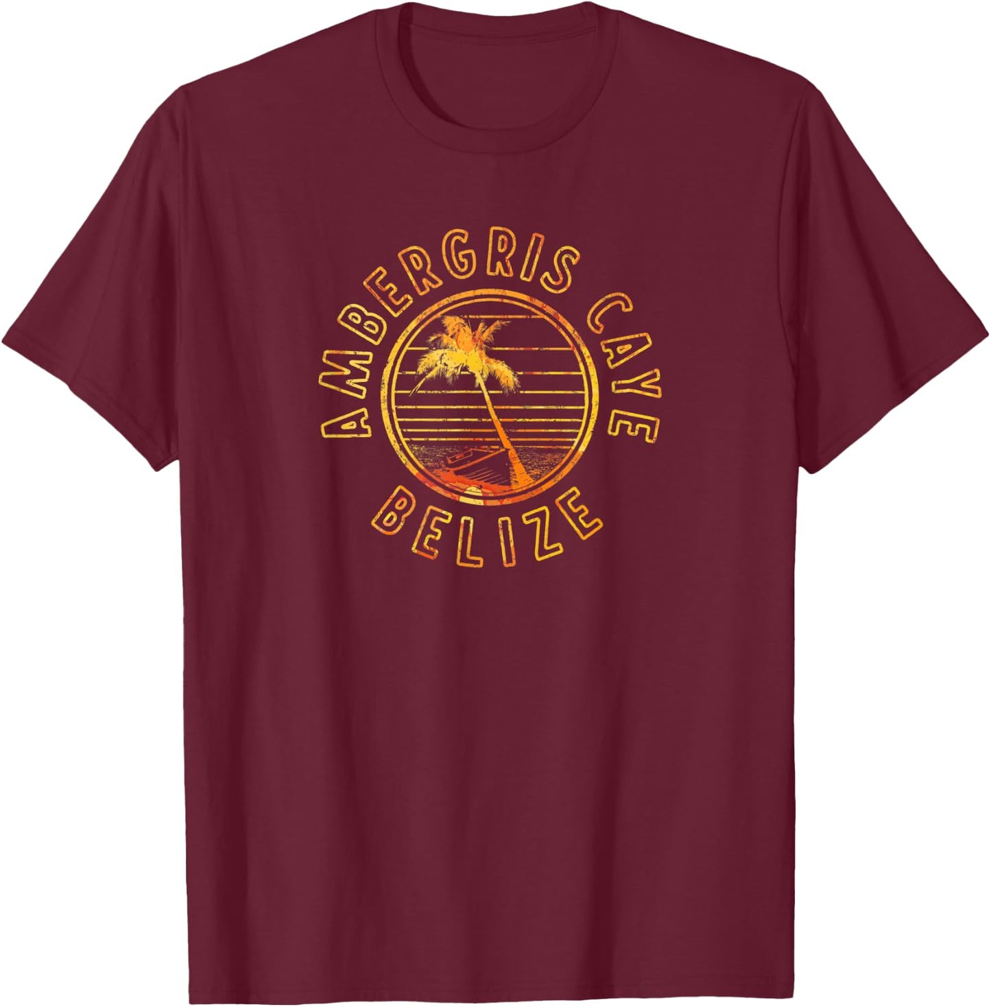 Belize Ambergris Caye Retro Sunset T-Shirt - T-Shirt | Maroon