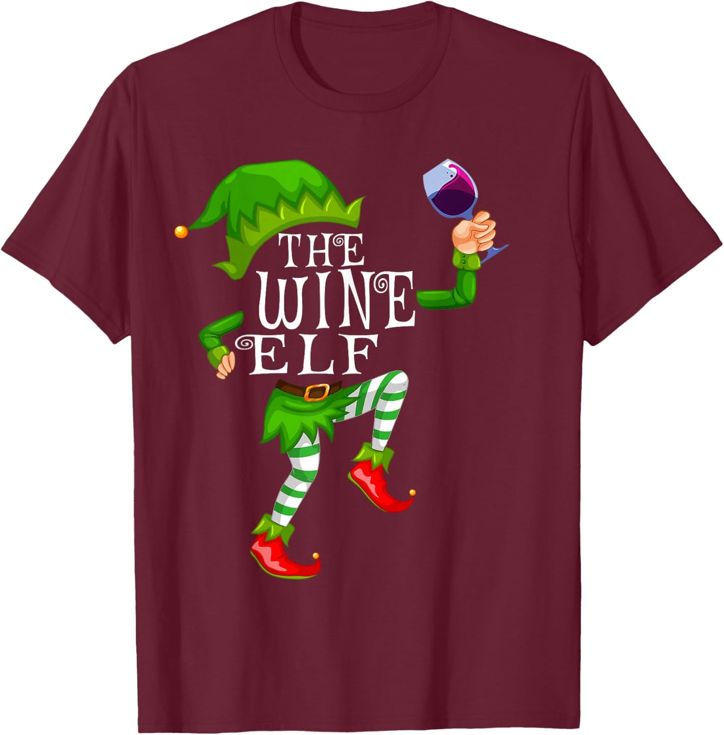 The Wine Elf Wine Drinking Matching Family Christmas Pajama T-Shirt - T-Shirt | Maroon