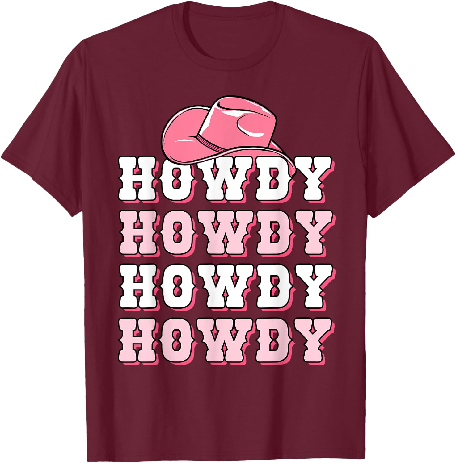 Girls Pink Howdy Western Shirt Cowboy Hat Southern Cowgirl T-Shirt - T-Shirt | Maroon