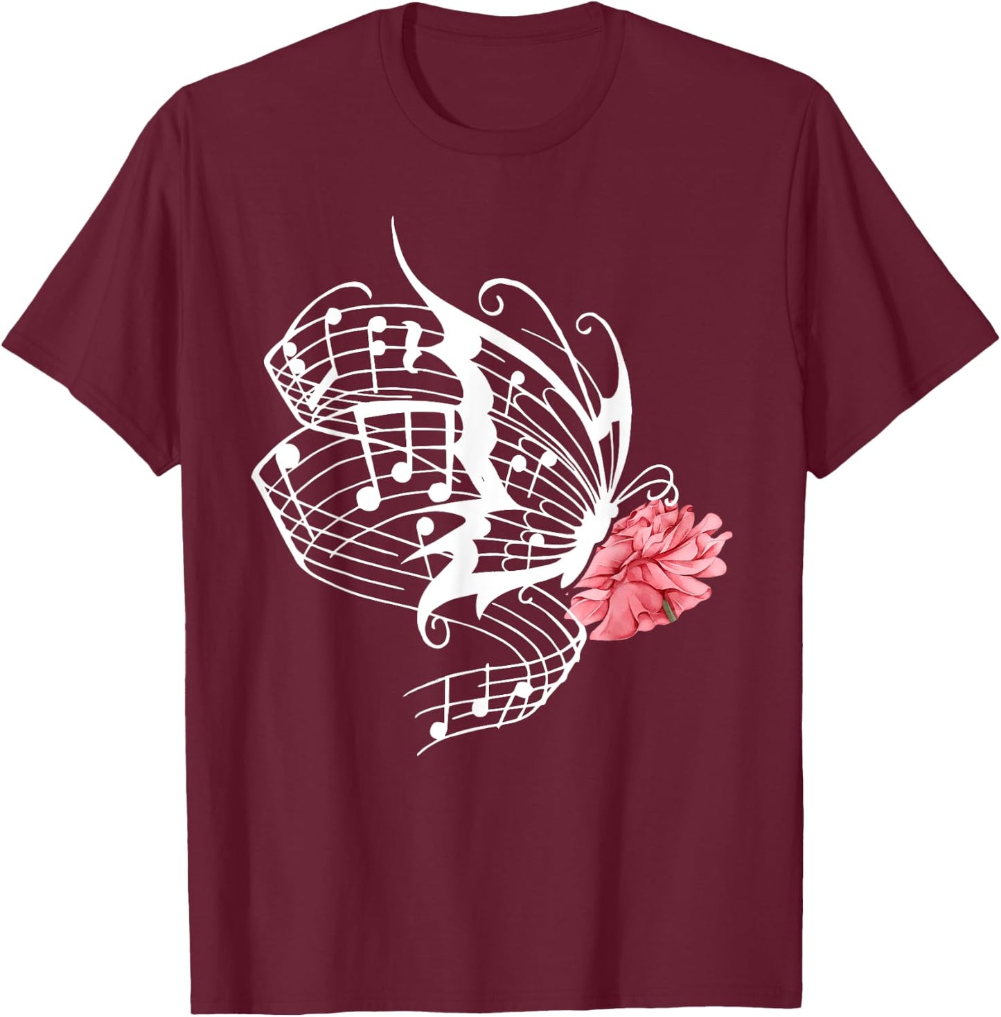 Music Butterfly Music Note Music Teacher Lover Women Girls Kids T-Shirt - T-Shirt | Maroon